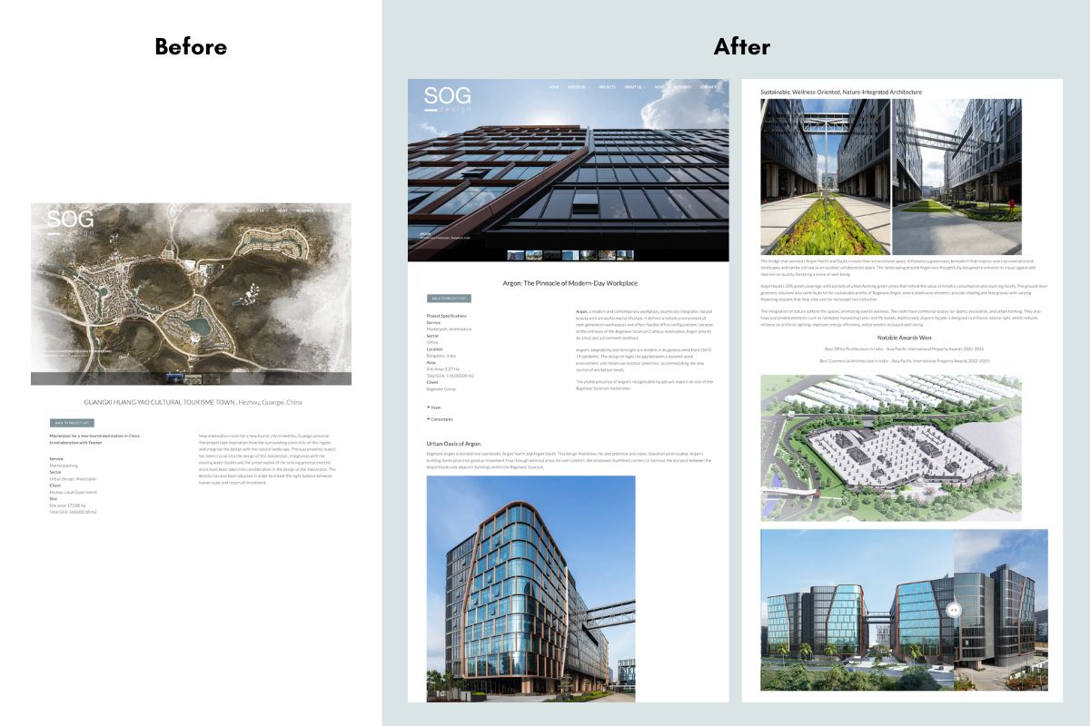 SOG design - case study - project page comparison